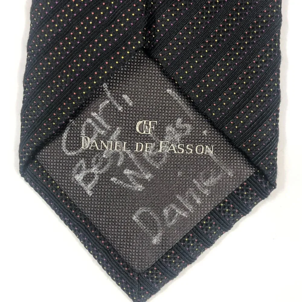 Daniel De Fasson 100% Silk Hand Made Men's Necktie Geometric stripe Autographed
